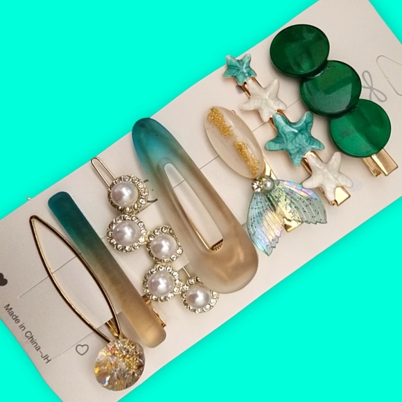 Amber Green and Gold 7 Piece Hair Clips Accessory Collection Set. NWT - Picture 1 of 13